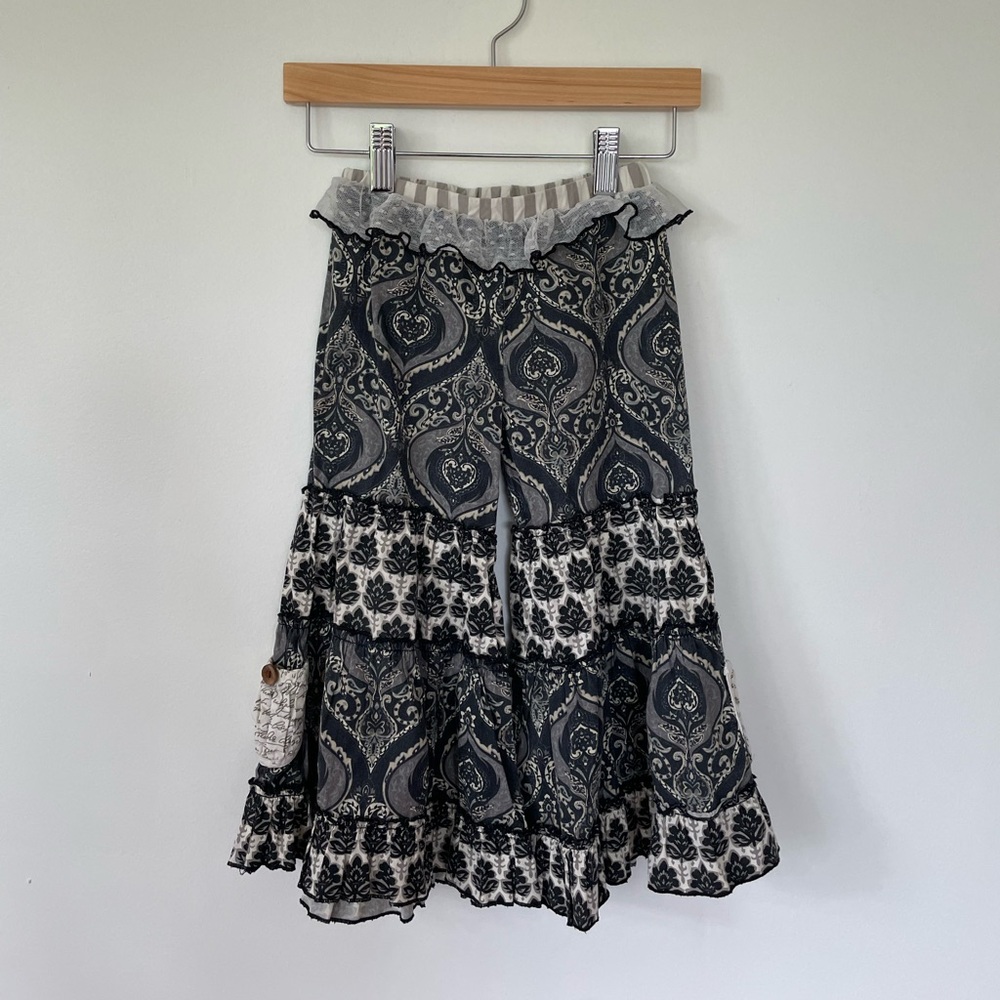 Mustard Pie Boho Tiered Black and White Printed Pants
